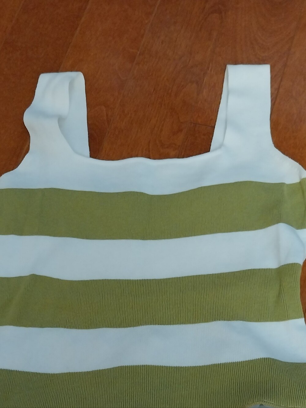 💯％ Cotton Olive Green and White Striped Knit Top